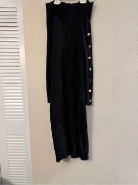 Black One-Shoulder Midi Dress with Gold Buttons